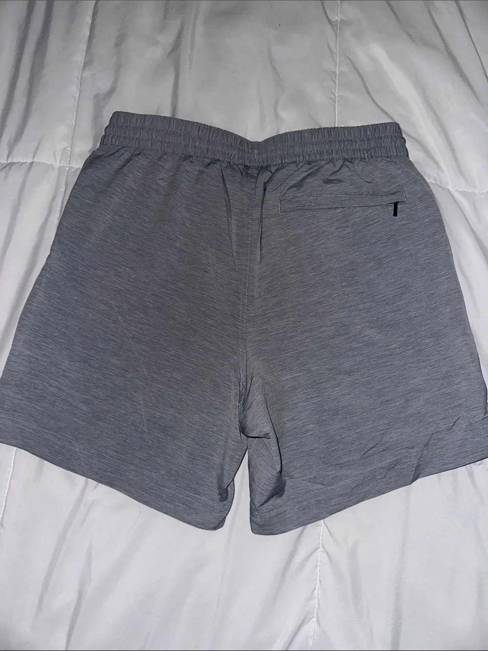 ROWM Men's Grey Swim Trunks with Elastic Waist and Black Drawstring